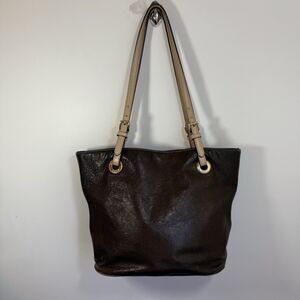 Michael Kors Metallic Bronze Brown Leather Tote Shoulder Handbag Purse